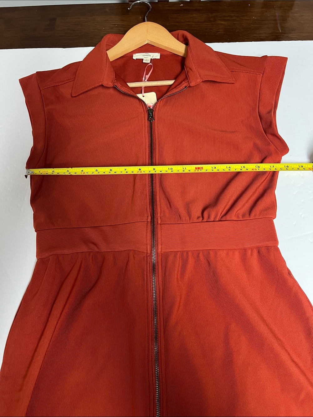 NWT entro Ribbed Zip-Front Dress in Rust - Picture 9 of 12